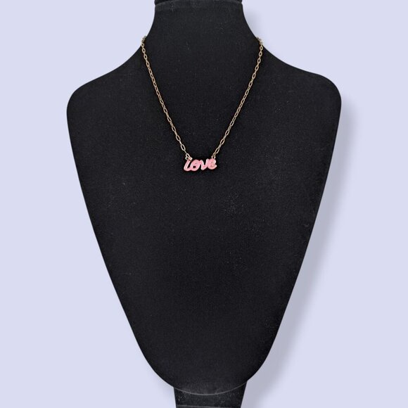 (2/$20) Pink Enamel "Love" Necklace - Picture 2 of 5